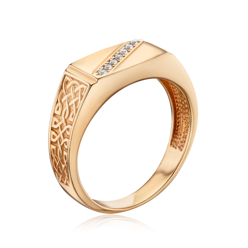 Золота печатка з фіанітами. Артикул 19121