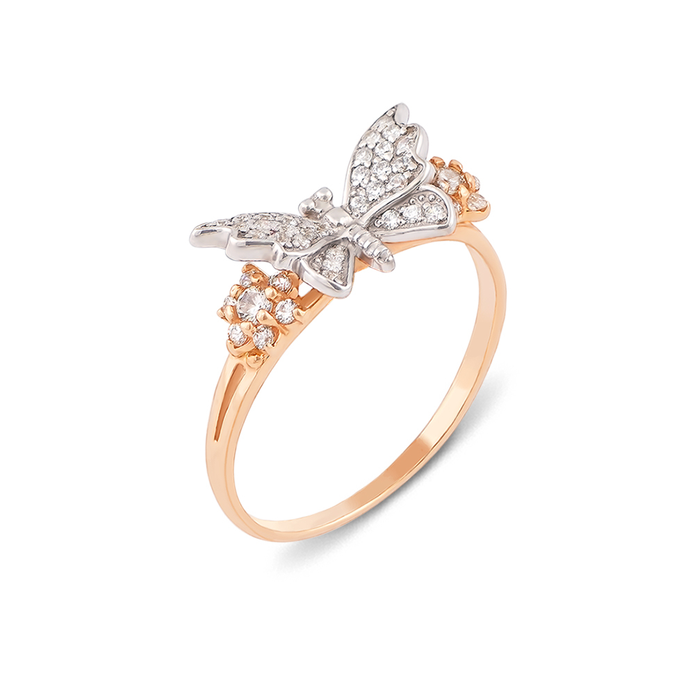 Золотое кольцо «Бабочка» с фианитами. Артикул 12058 с