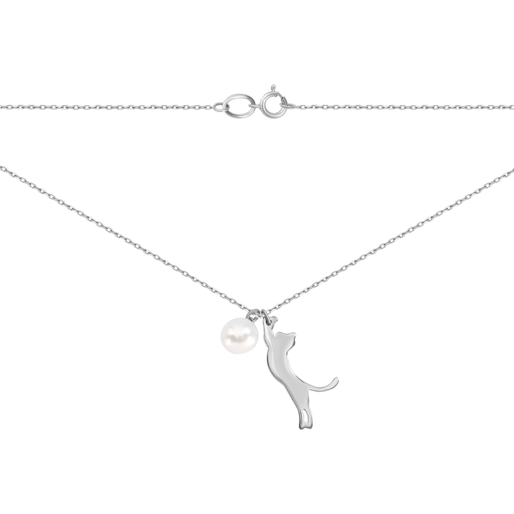 Серебряное колье Кошечка с жемчугом. Артикул UG51322 К-е