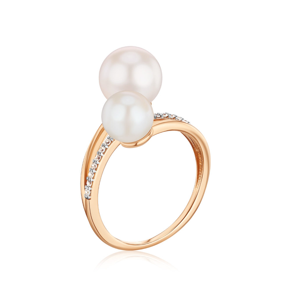 Золотое кольцо с жемчугом и фианитами 13854/01/1/3278