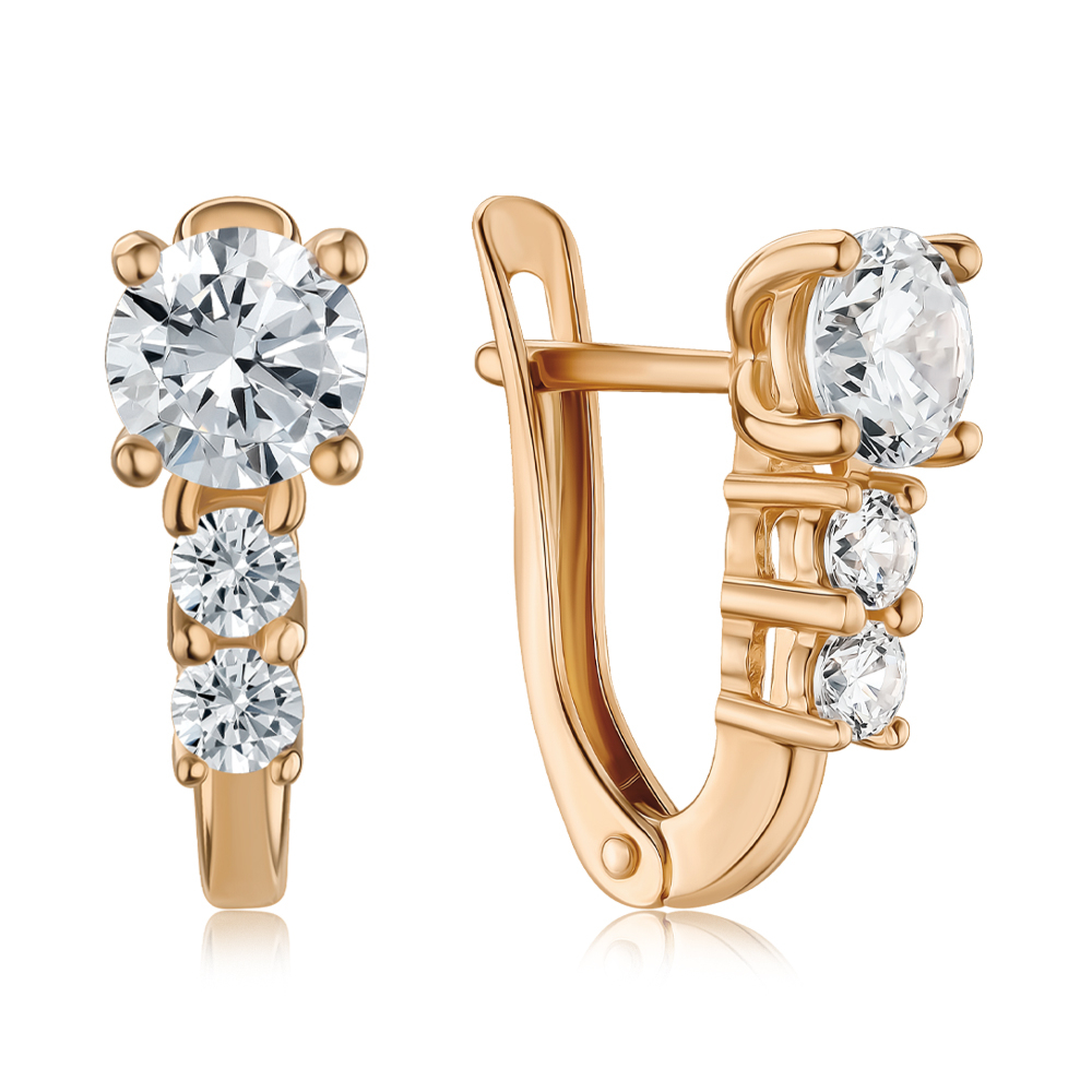 Золотые серьги с фианитами. Артикул 21341 к