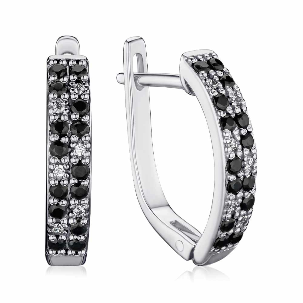 Серебряные серьги с черными и белыми фианитами с40222/ч
