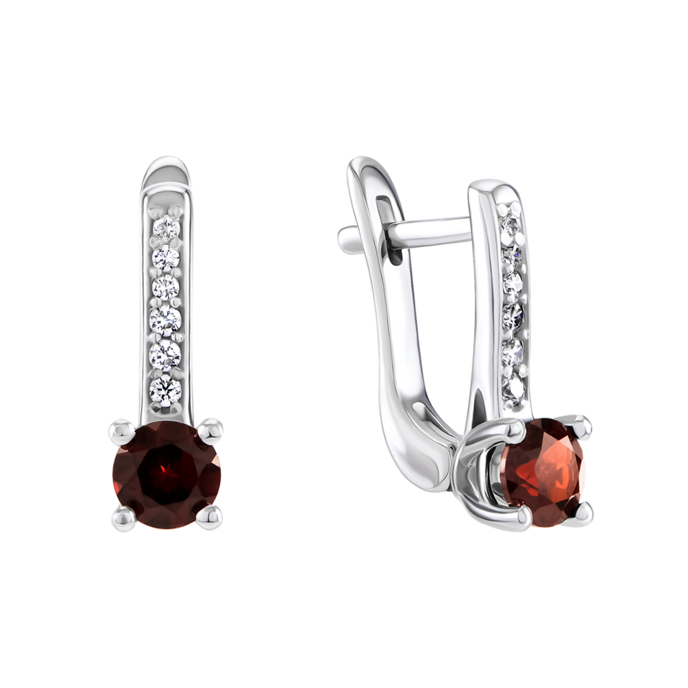 Срібні сережки з гранатом та фіанітами. Артикул UG52631/1р-GARN