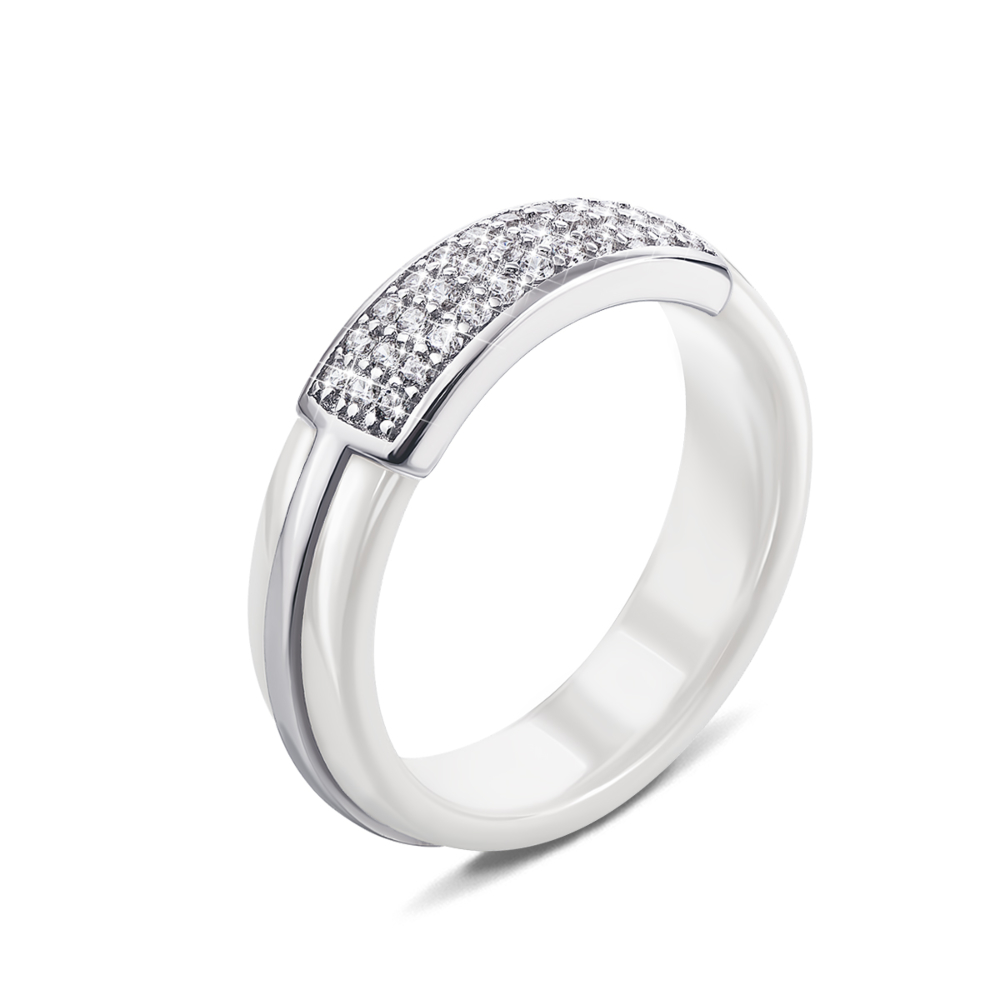 Серебряное кольцо с керамикой и фианитами. Артикул К2ФК1/1009-16