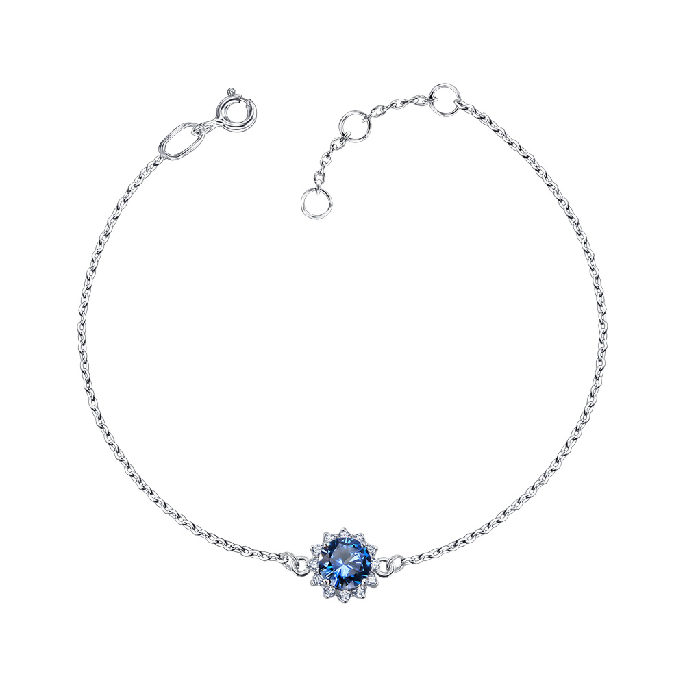 Срібний браслет з штучним сапфіром та фіанітами 90190/66024-3/12/1/2204