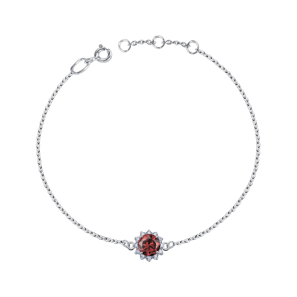 Срібний браслет з гранатом та фіанітами 90190/66024-3/12/1/5150
