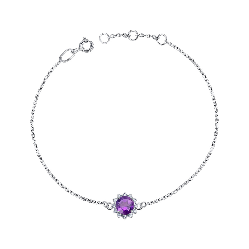 Срібний браслет з аметистом та фіанітами 90190/66024-3/12/1/5453