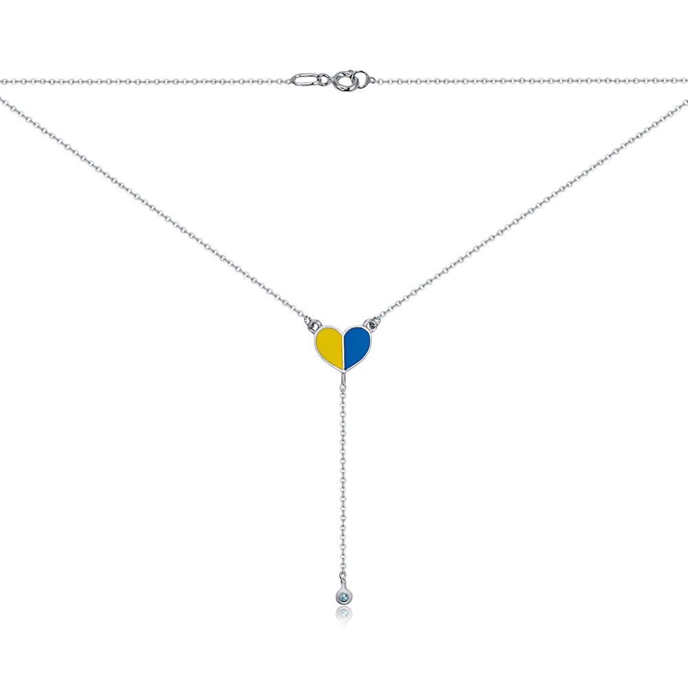 Срібне кольє "Серце" з емаллю та фіанітом 96066/66024-3/12/1/21297