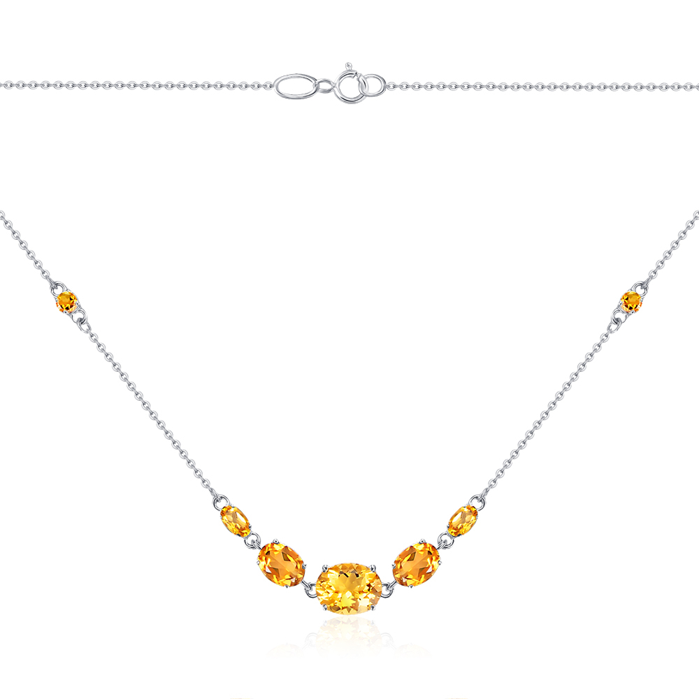 Серебряное колье с цитрином 96078/66024-3/12/1/16225