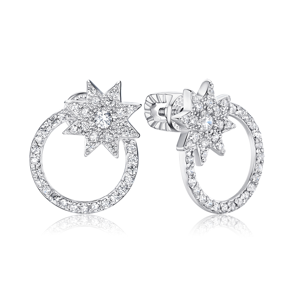 Серебряные серьги-пуссеты с фианитами 41223/12/1/1824