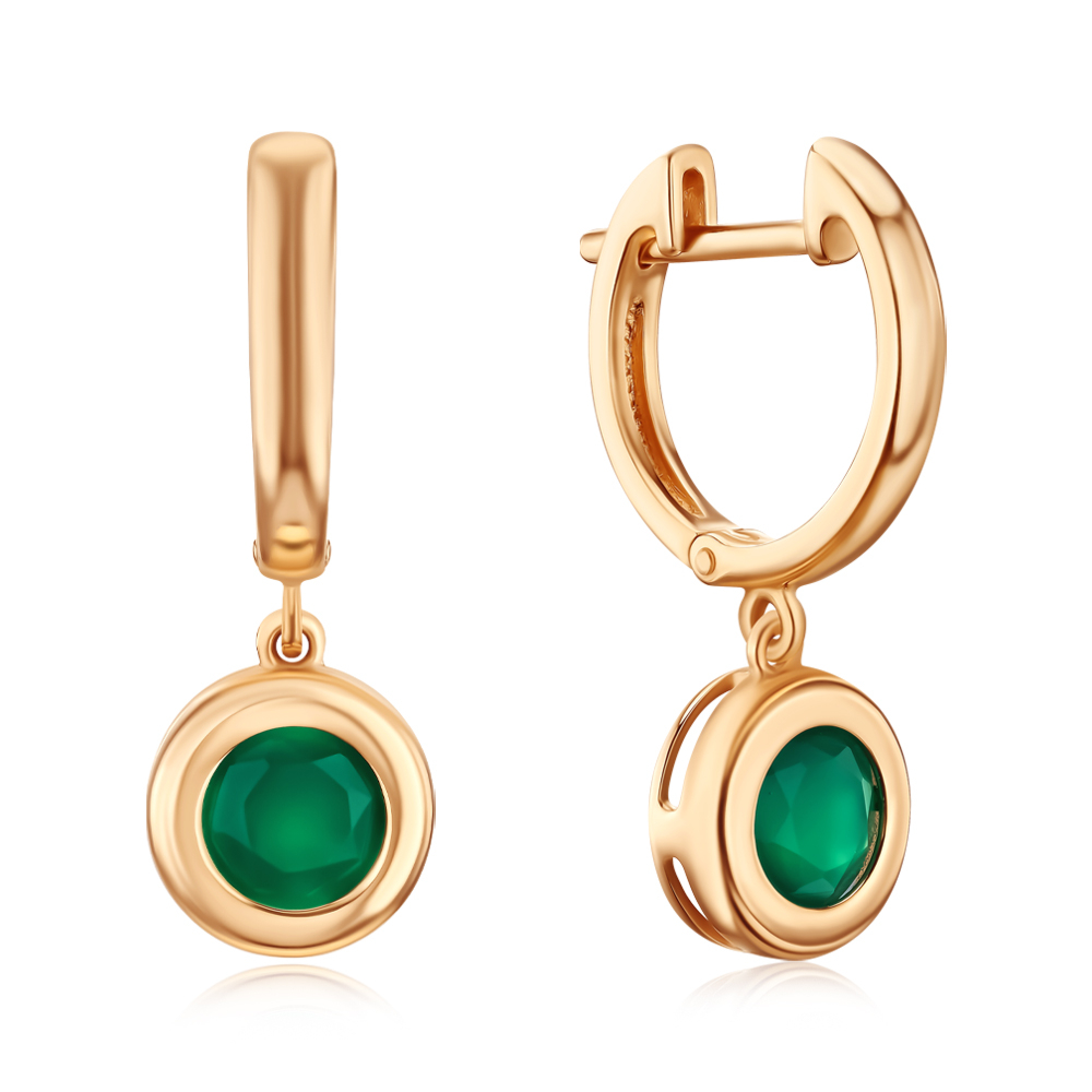 Золотые серьги-подвески с агатом 540323/01/0/6576