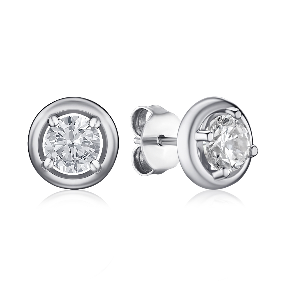 Серебряные серьги-пуссеты с фианитом 41104/12/1/29