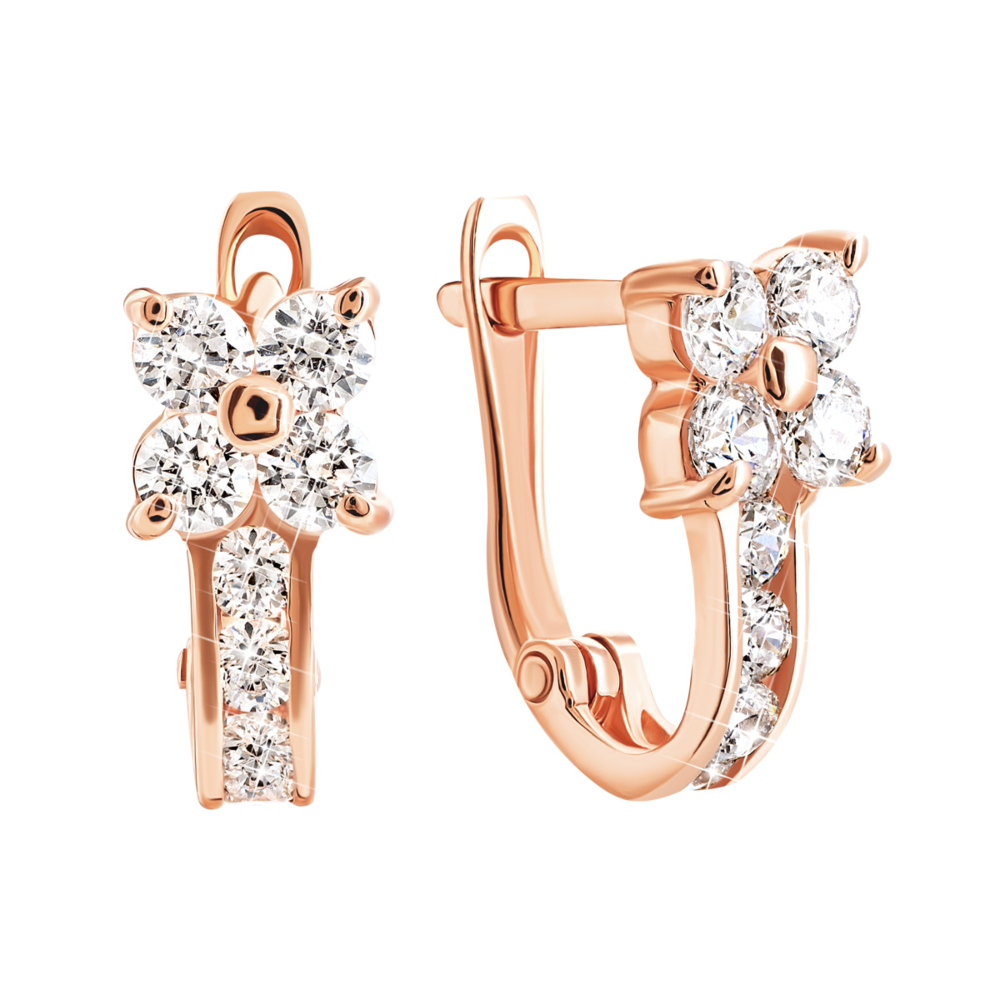Золотые серьги Цветы с фианитами S​ Zirconia. Артикул UG5С4192 Sw