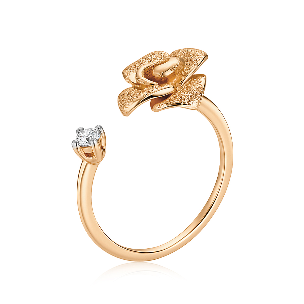 Золота каблучка "Троянда" з фіанітом 13384/01/3/52