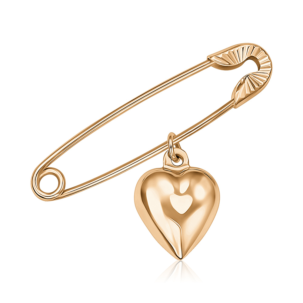 Золота брошка-булавка з підвіскою «Серце». Артикул 04025