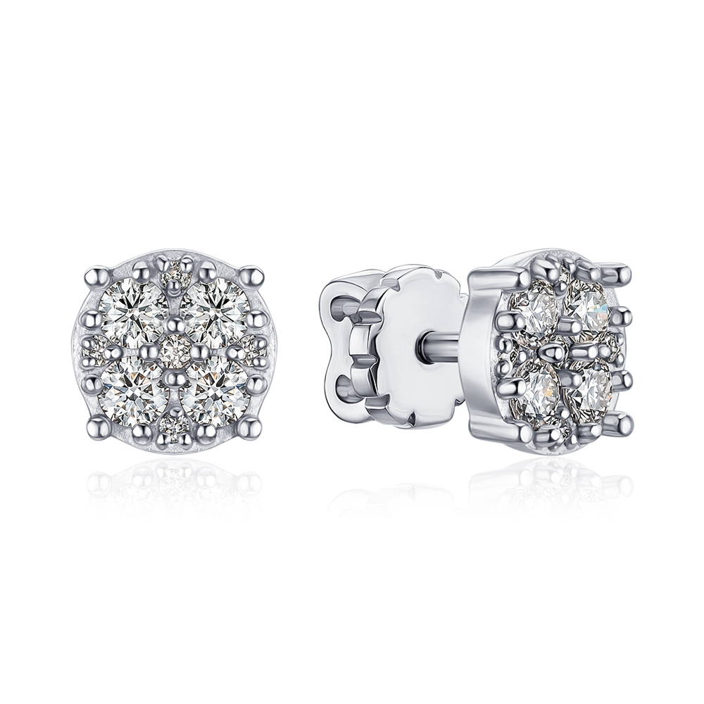 Золотые серьги-пуссеты с бриллиантами 520186/02/1/9757