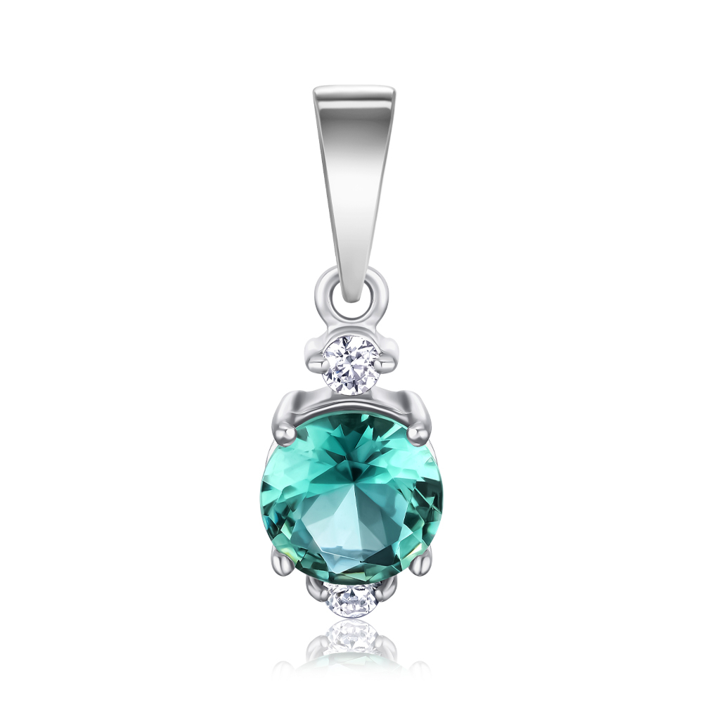 Срібна підвіска зі штучним кварцом і фіанітами 70047/12/1/3103