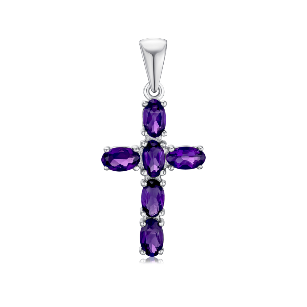 Серебряный крестик с аметистом 35119/12/1/5898