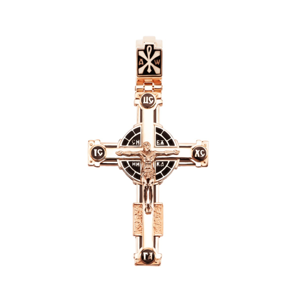 Золотий хрестик з емаллю. Розп'яття Христове. Артикул UG5Кр1518