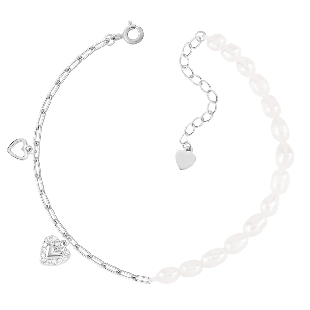 Срібний браслет з перлами та фіанітами. Артикул UG5D01296
