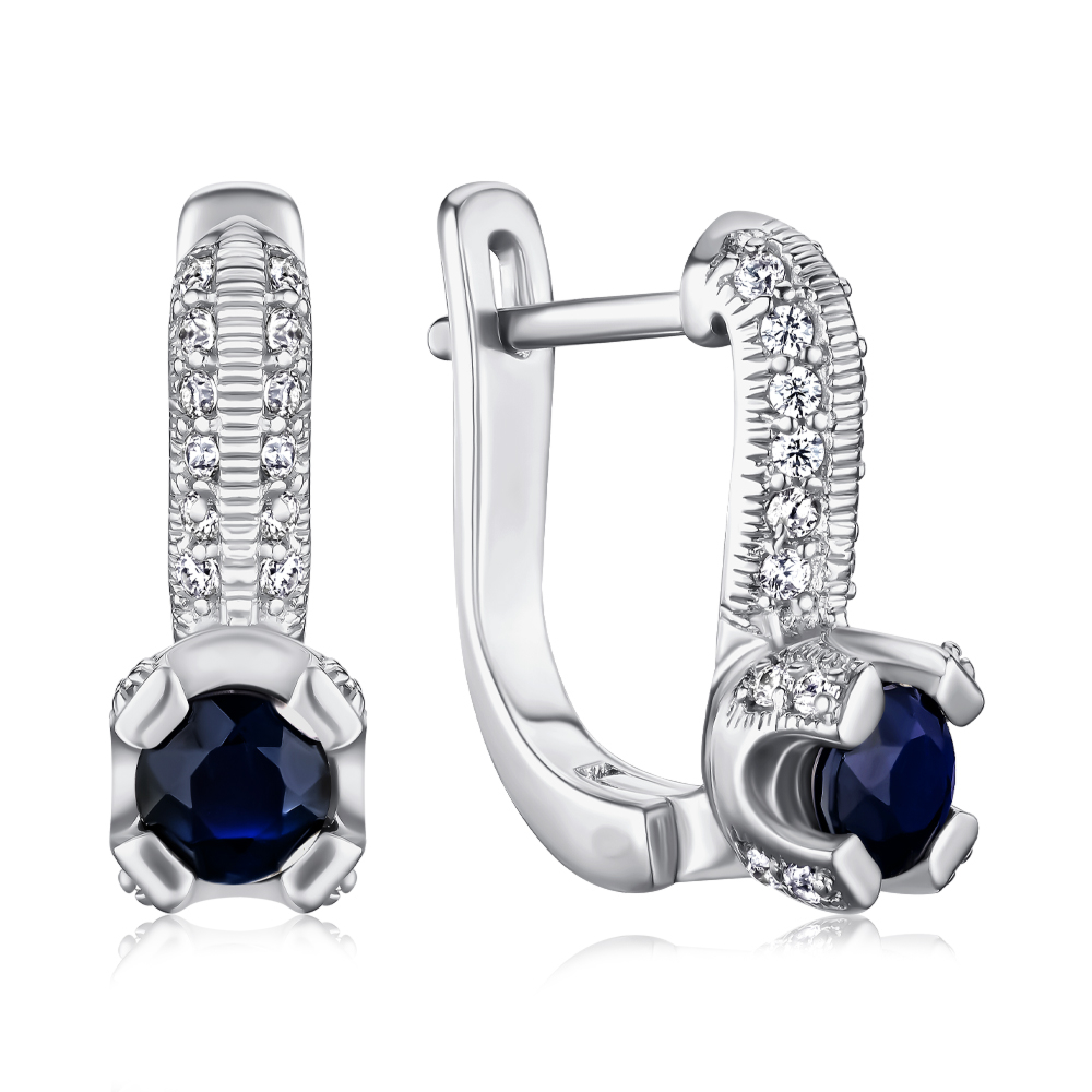 Срібні сережки з сапфіром та фіанітами GRE1165S5-E/12/8380