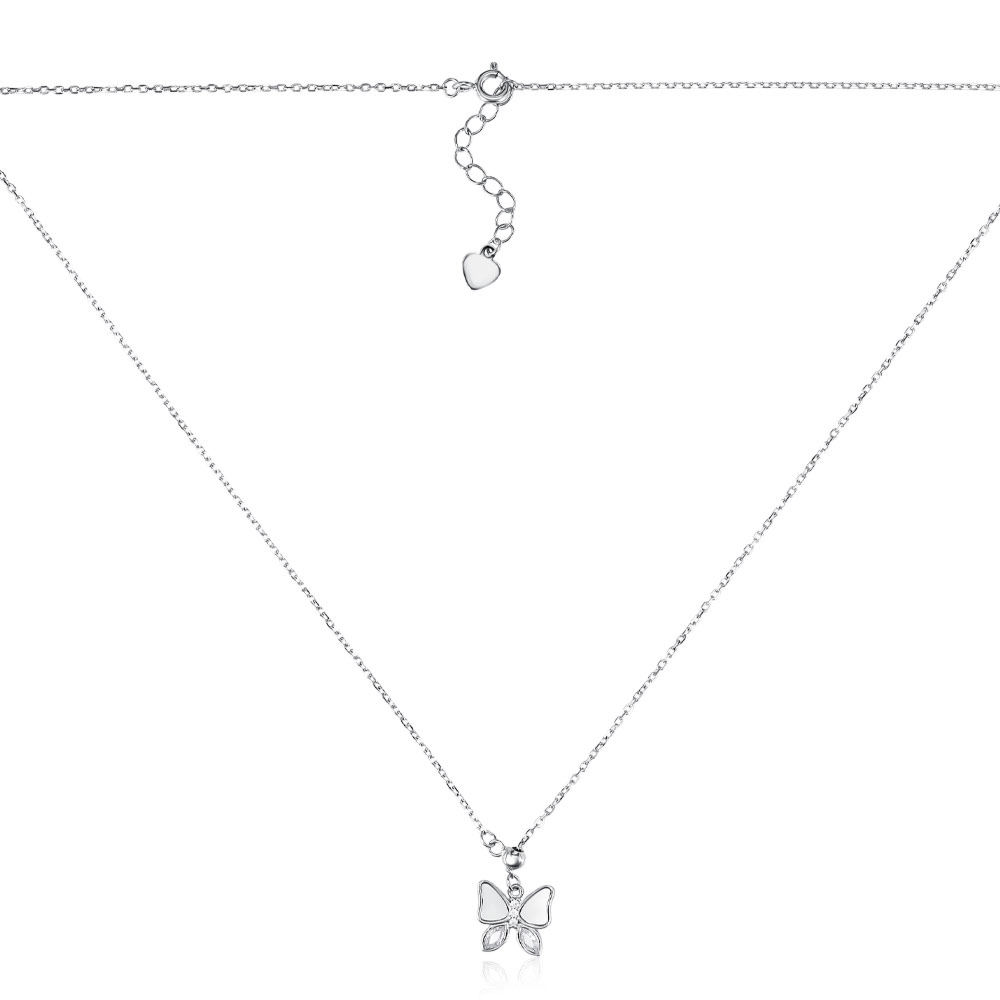Серебряное колье с фианитами и перламутром. Артикул SN00460-K/12/1090