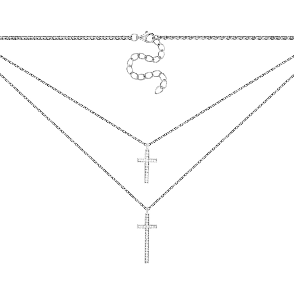 Срібне кольє Хрестики з фіанітами. Артикул UG5N25381