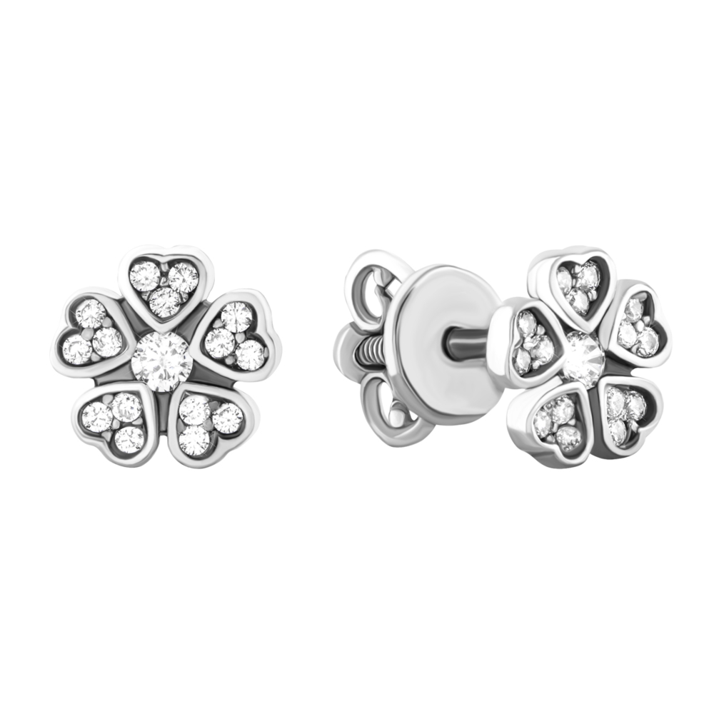 Срібні пусети Квіти з фіанітами. Артикул UG5Р-13