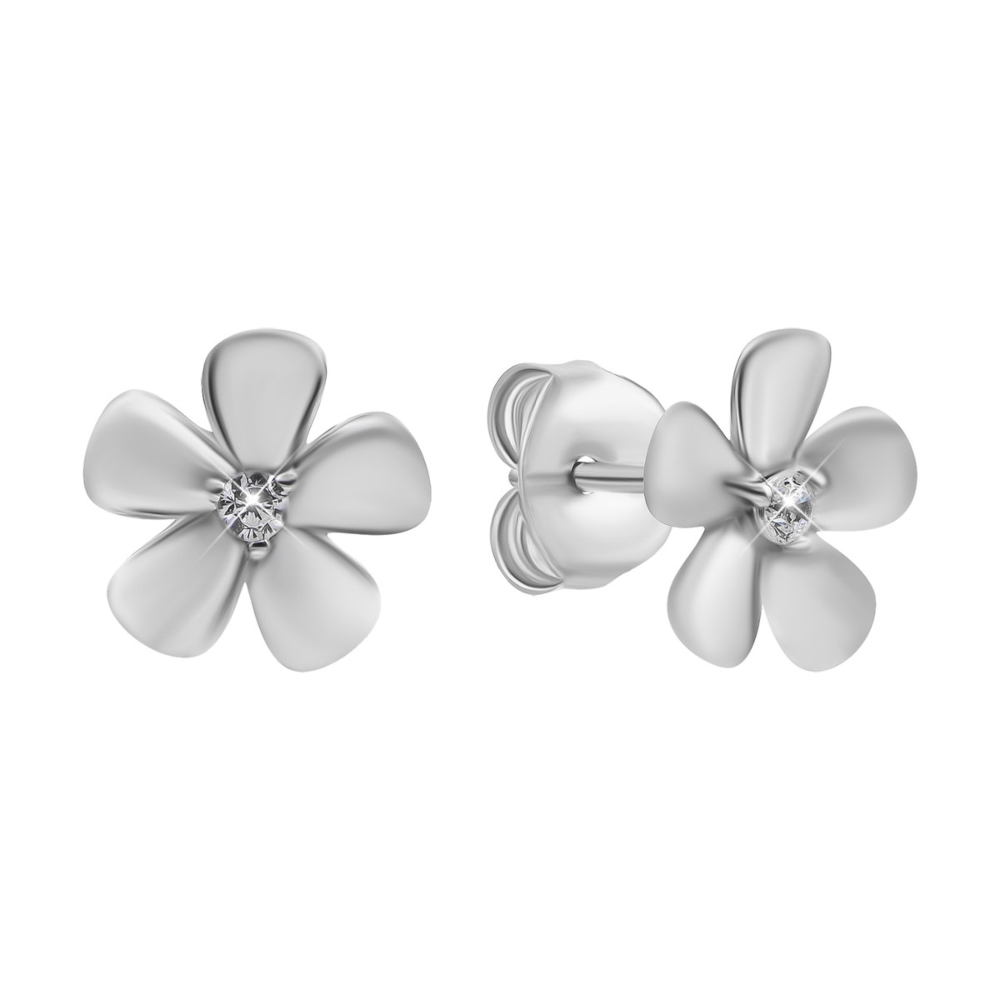 Серебряные пуссеты Цветы с фианитами. Артикул UG5SZDE12589