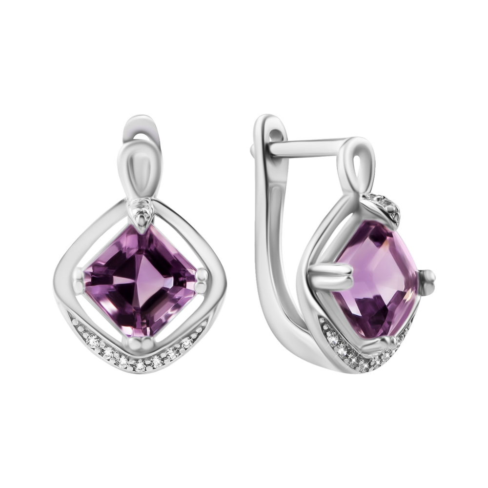 Серебряные серьги с аметистом и фианитами. Артикул UG5SZDE15945