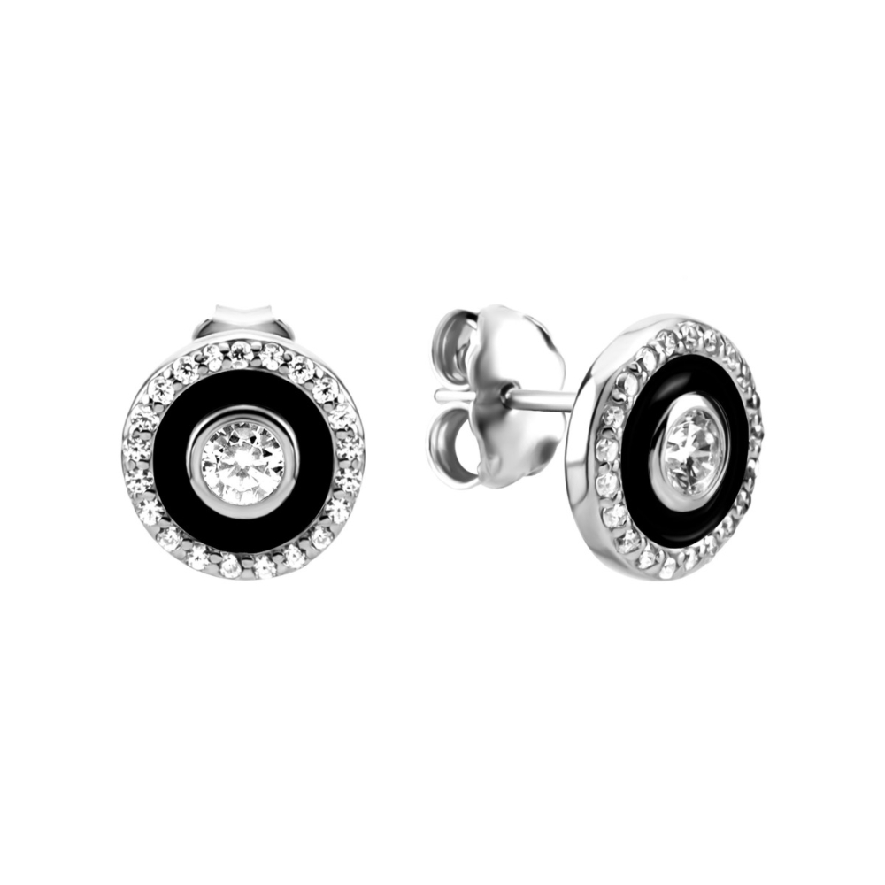 Серебряные пусеты с эмалью и фианитами. Артикул UG5SZDE21153