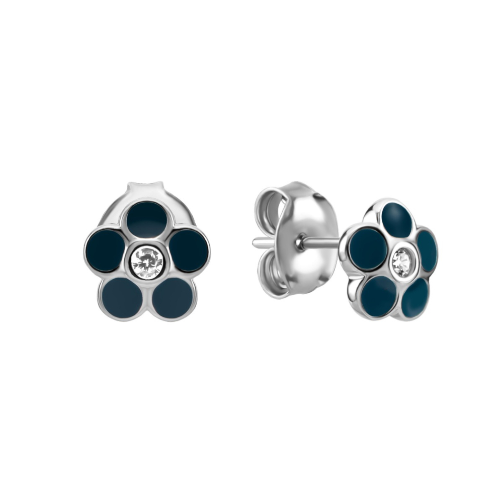 Серебряные пусеты с эмалью и фианитами. Артикул UG5SZDE25622