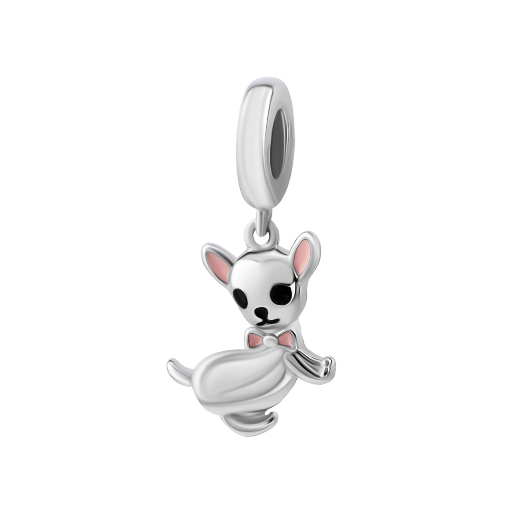 Серебряная бусина шарм Собачка с эмалью. Артикул UG5SZDP03976