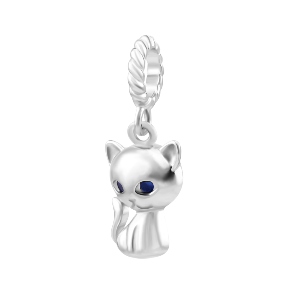 Серебряная бусина шарм Кошечка с фианитами. Артикул UG5SZDP03985