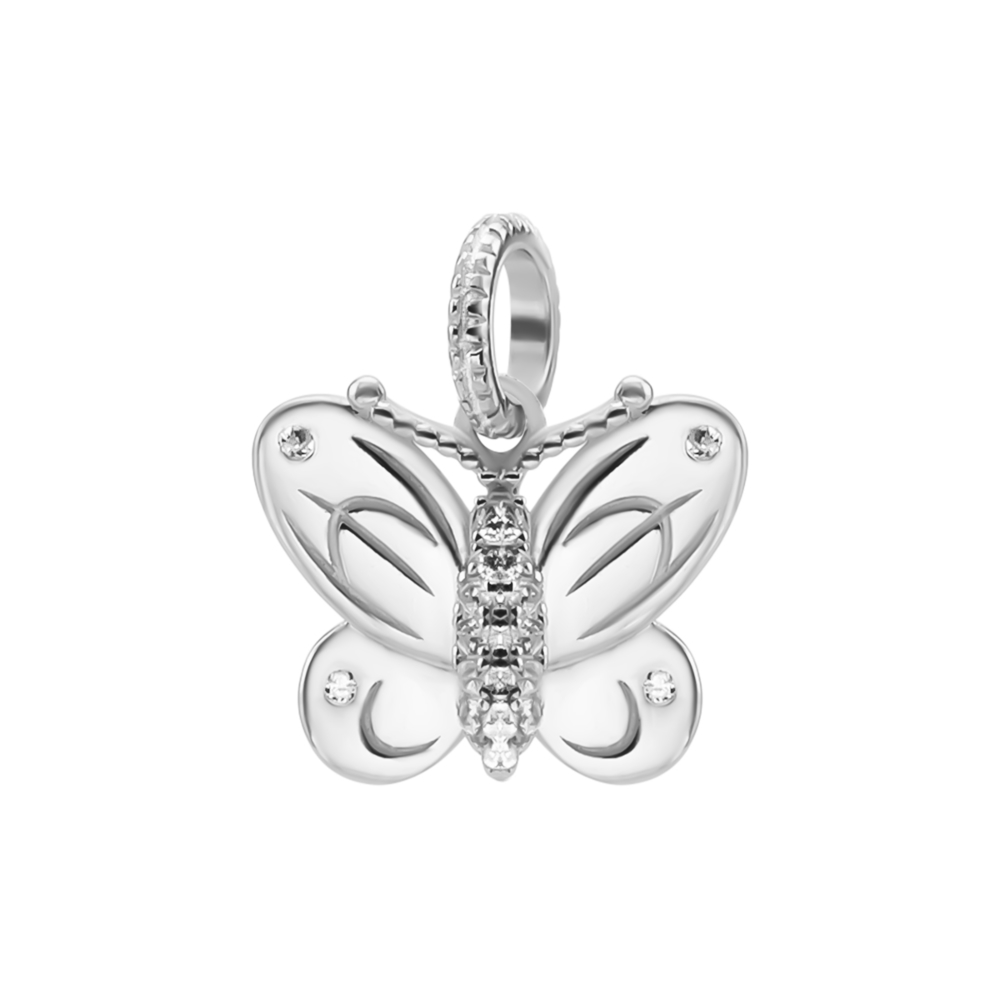 Серебряная бусина шарм Бабочка с фианитами. Артикул UG5SZDP04984