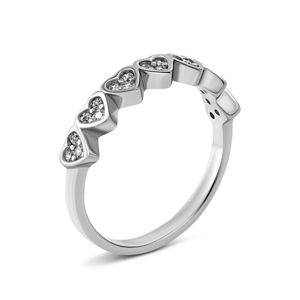 Серебряное кольцо Сердца с фианитами. Артикул UG5SZDR25623