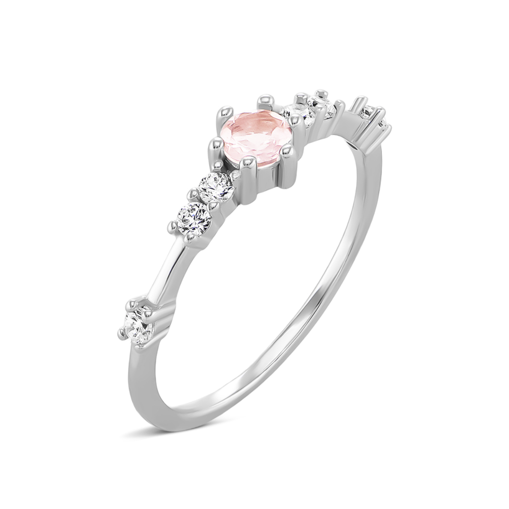 Серебряное кольцо с розовым кварцем и фианитами. Артикул UG5SZDR31505