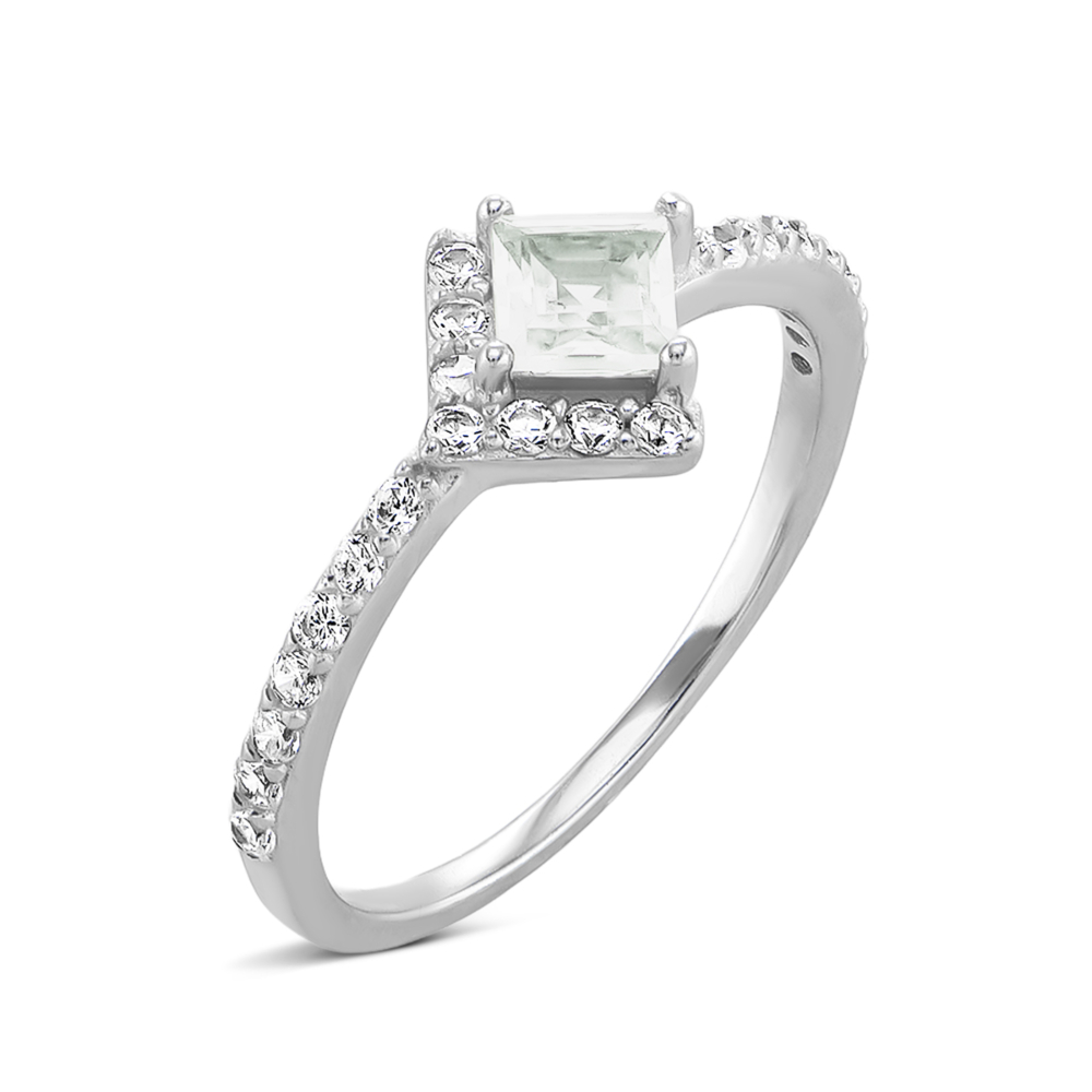 Серебряное кольцо с зелёным кварцем и фианитами. Артикул UG5SZDR31552-1