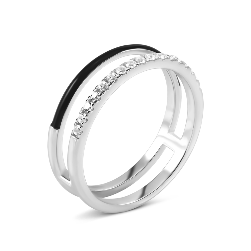 Серебряное кольцо с эмалью и фианитами. Артикул UG5SZDR32762