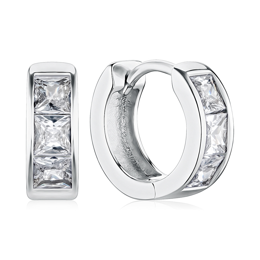 Срібні сережки-конго з фіанітами AE03377-E/12/1