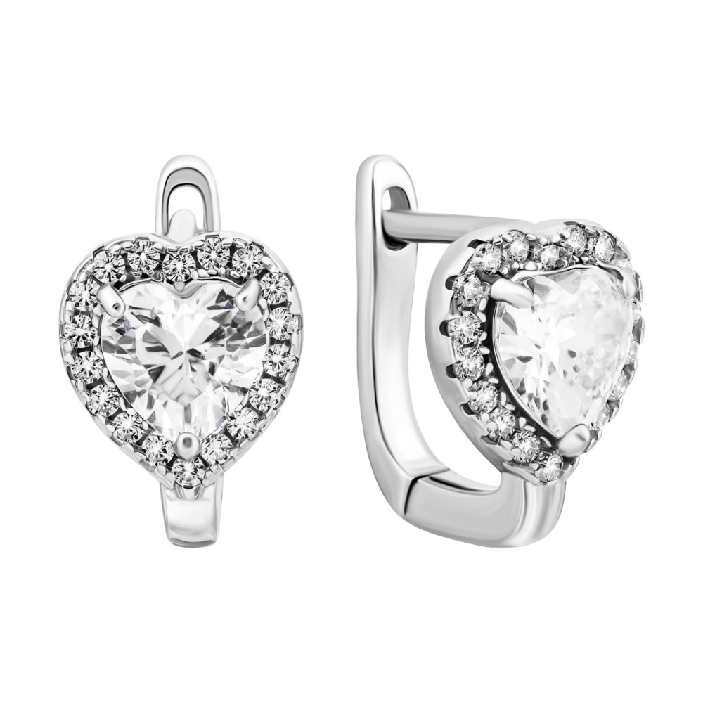 Серебряные серьги Сердца с фианитами. Артикул UG5B00047
