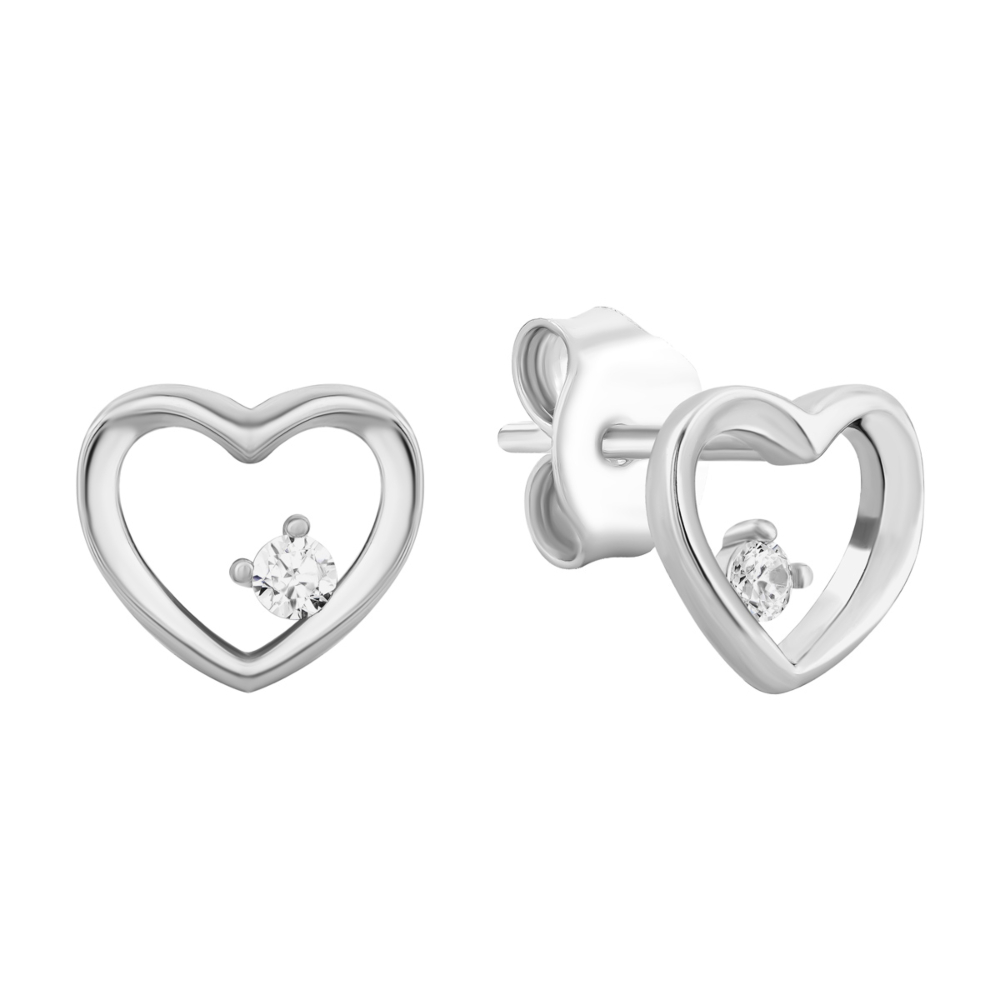 Серебряные пуссеты Сердце с фианитом. Артикул UG5B01770