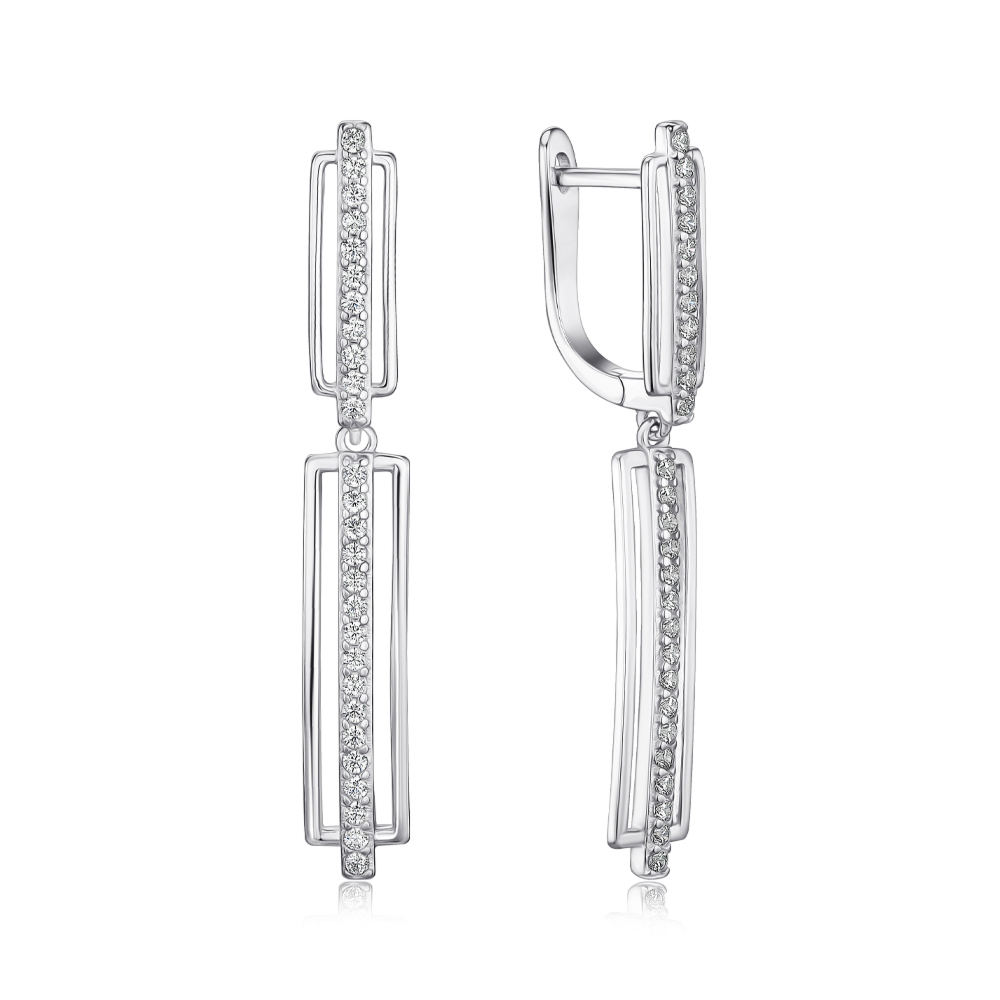 Срібна сережки-підвіски з фіанітами B02033-E/12/1