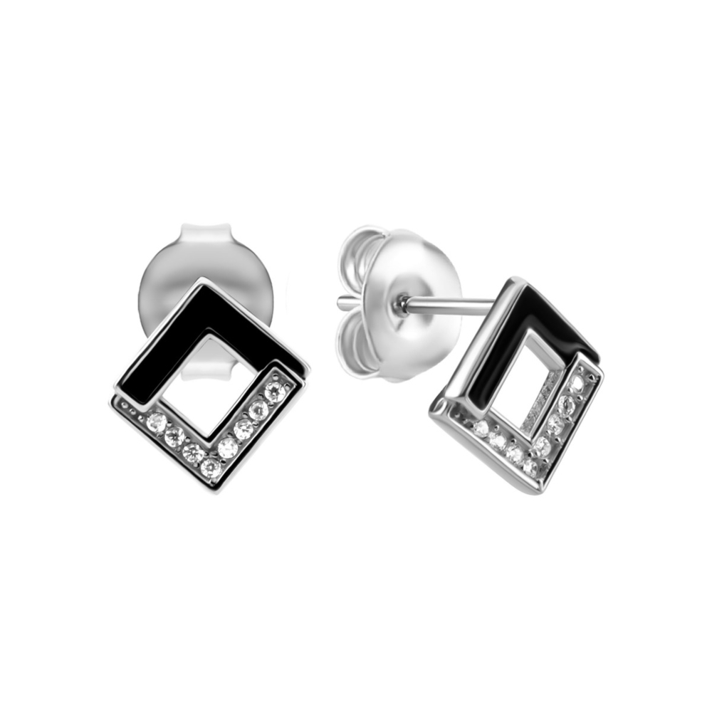 Серебряные пусеты с эмалью и фианитами. Артикул UG5B15514