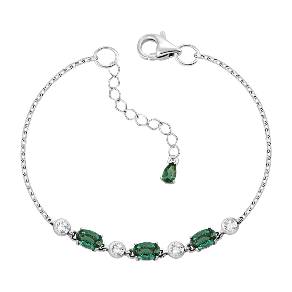 Серебряный браслет с зеленым кварцем и фианитами.Артикул UG54197р-QGR