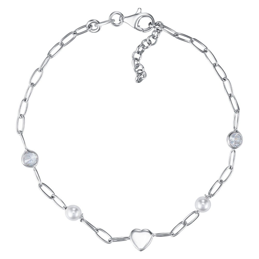 Серебряный браслет с фианитами и жемчугом. Артикул BRT  10492 RH-B/12/4593