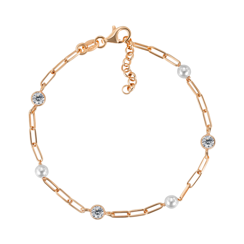 Серебряный браслет с жемчугом и фианитами. Артикул BRT  10898 G-B/20/4593
