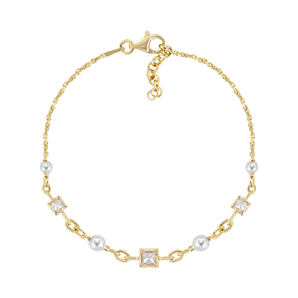Серебряный браслет с жемчугом и фианитами. Артикул BRT  10900 G-B/20/4784