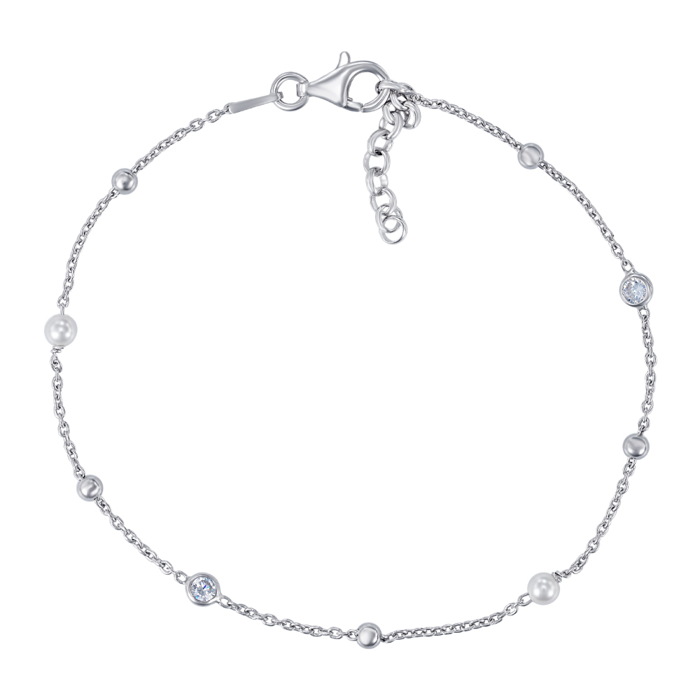 Срібний браслет з перлами та фіанітами. Артикул BRT  10905 RH-B/12/4806
