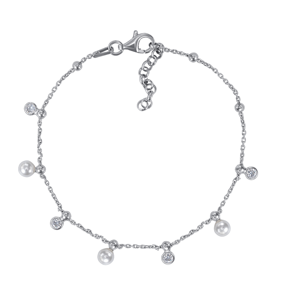 Серебряный браслет с жемчугом и фианитами. Артикул BRT  10908 RH-B/12/4593